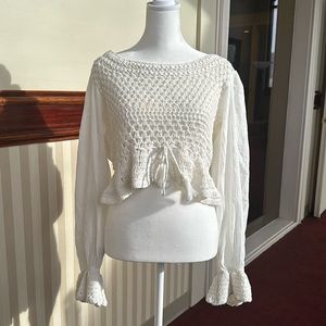 FREE PEOPLE- Ivory Crochet Peasant blouse / Large